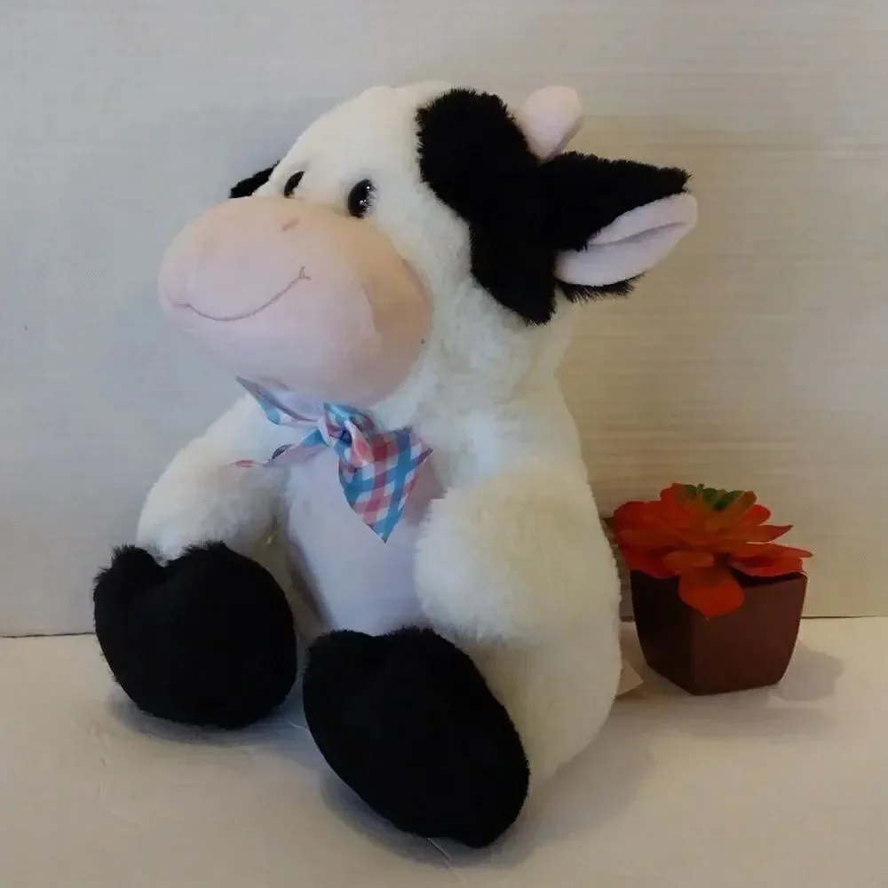 Inter American 2017 Cow With Blue Plaid Bow Stuffed Plushie Toy‎